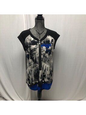 Picadilly Cap Sleeve Top Womens Size Large Partial Zip Stretchy Comfy Shirt
